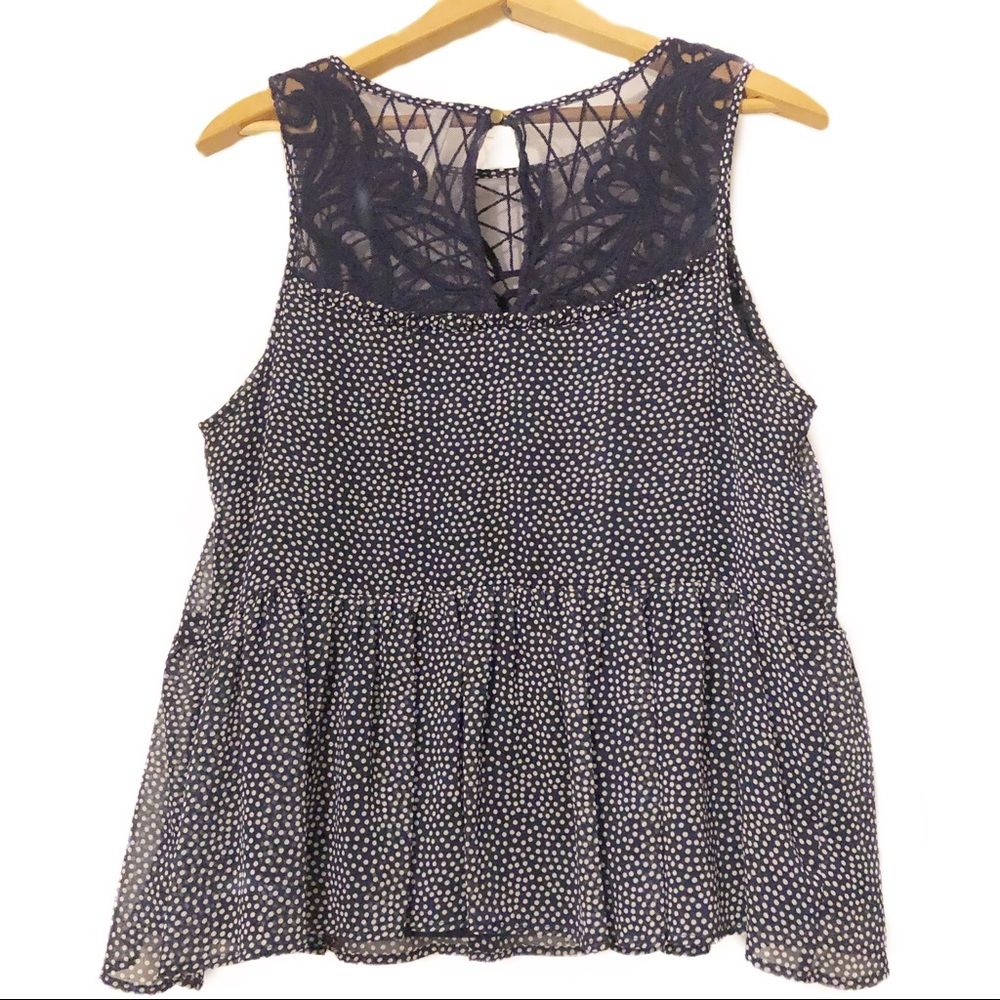 Xhilaration Peplum Frill Polka Dot Lace Blouse